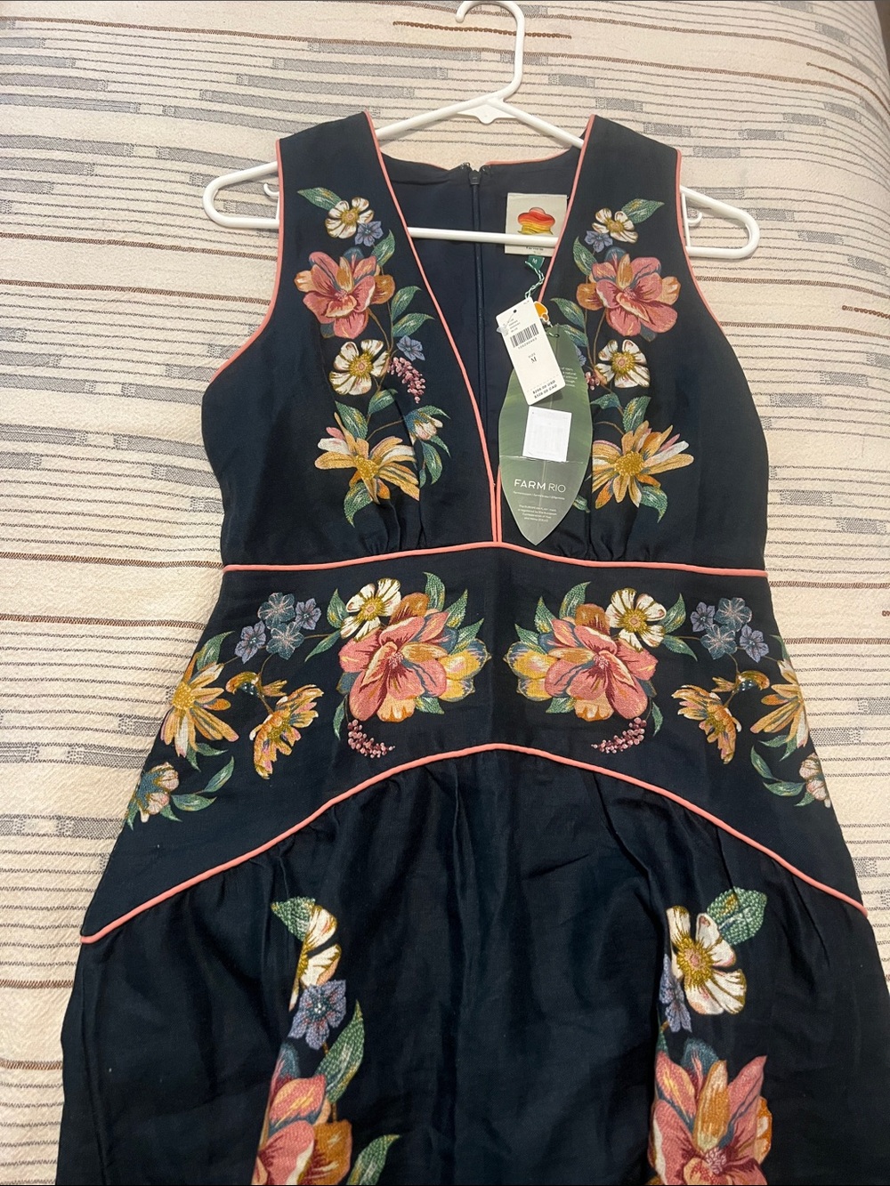 New FARM Rio Deep Indigo Blue Floral Linen Maira Sleeveless Dress Medium. - Picture 6 of 11